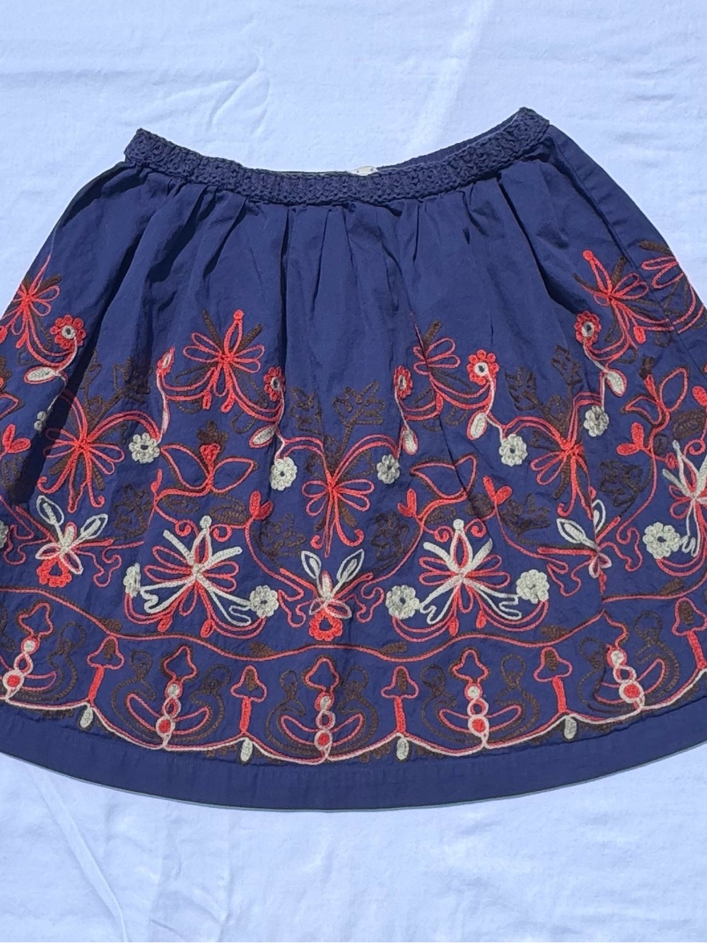 Peek Navy Skirt with Red and Cream Floral Embroidery Grl 12